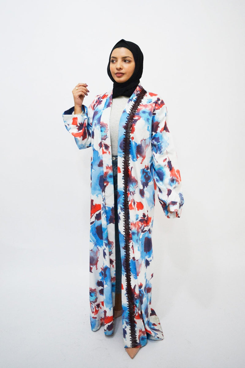 belle blue flowers cotton luxury abaya