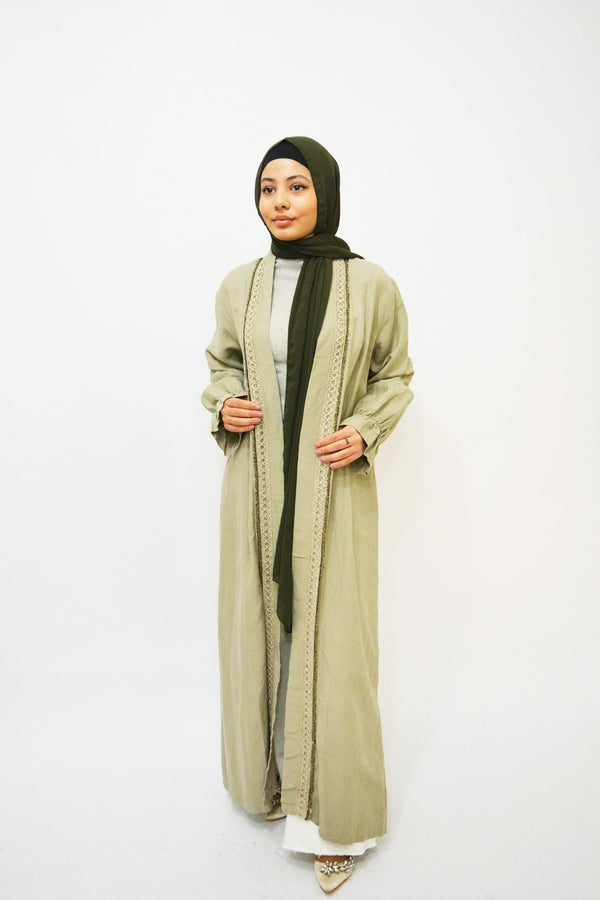 Belle Olive Green cotton luxury abaya