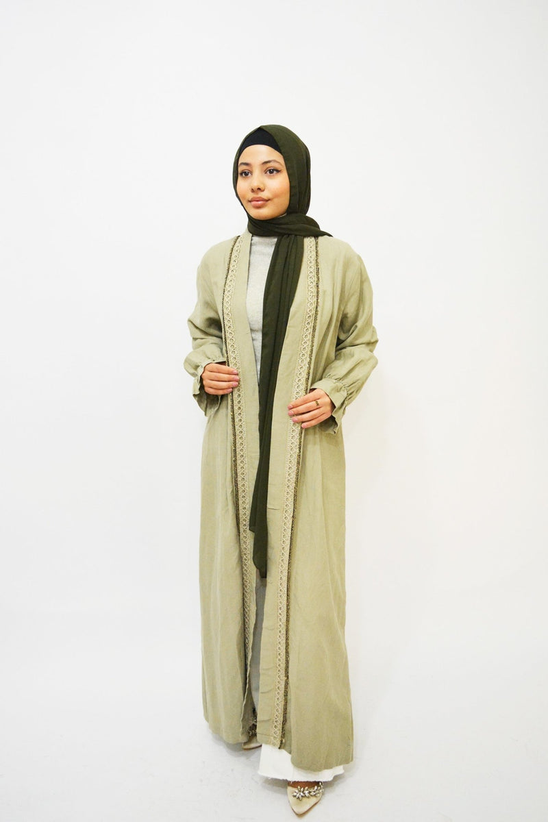 Belle Olive Green cotton luxury abaya