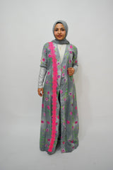 Bouny Grey with Pink cotton luxury abaya