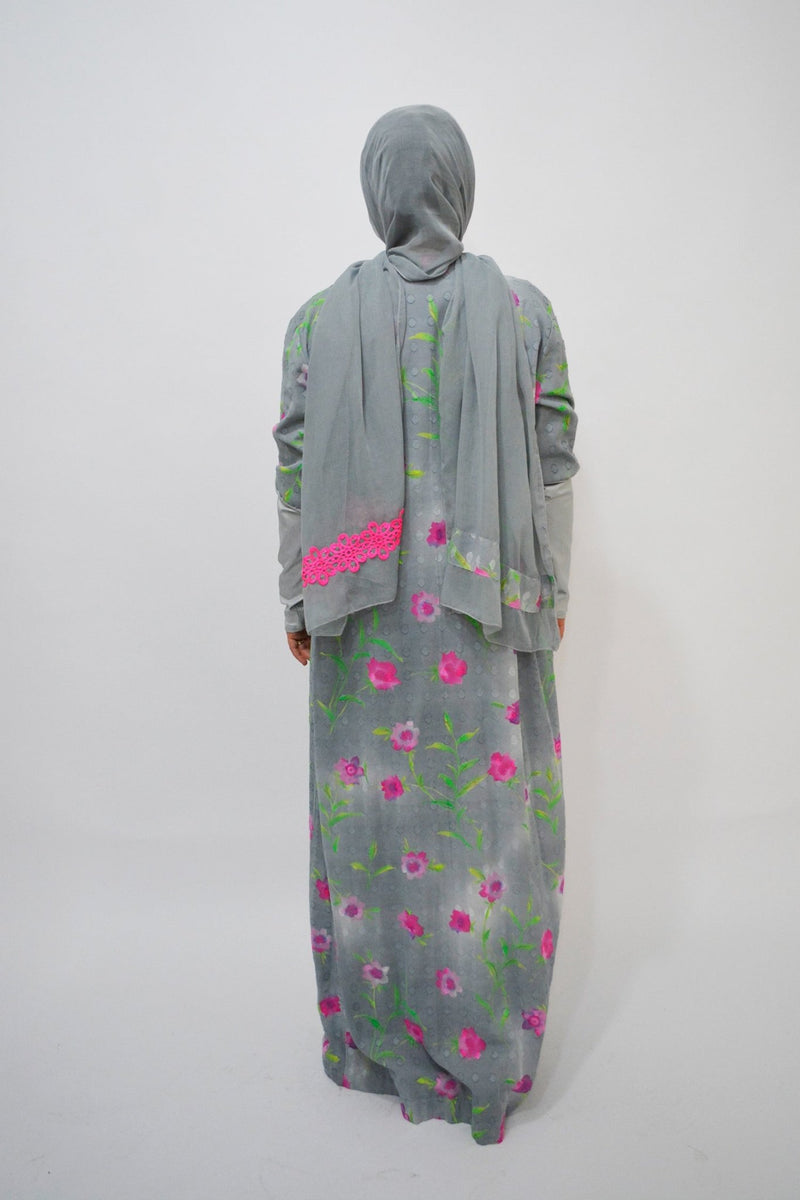 Bouny Grey with Pink cotton luxury abaya