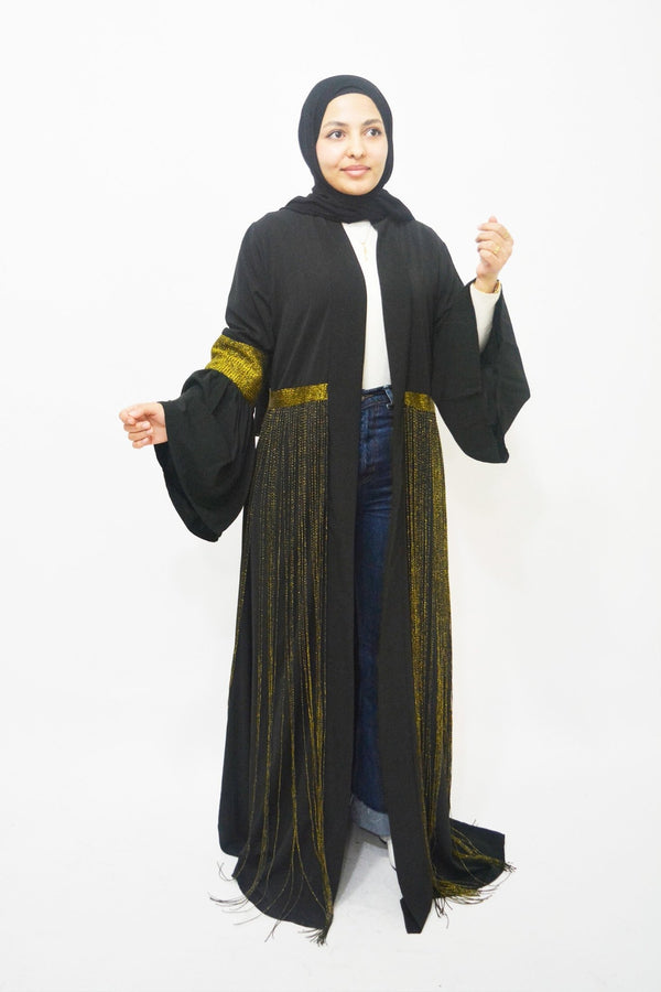 Curly Black with Gold luxury abaya