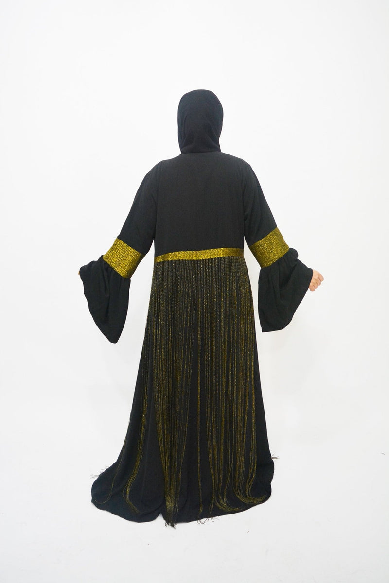 Curly Black with Gold luxury abaya