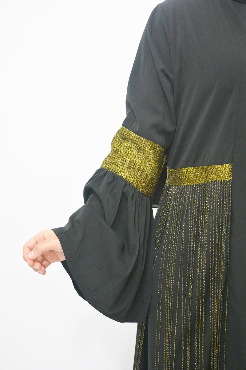 Curly Black with Gold luxury abaya