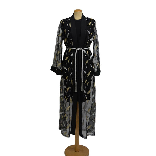 Drappe Black with Grey luxury abaya