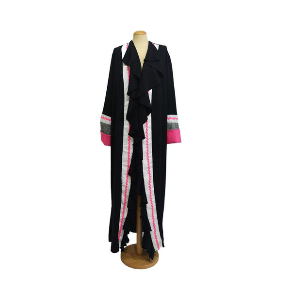 Fluffy Black with Neon Pink luxury abaya