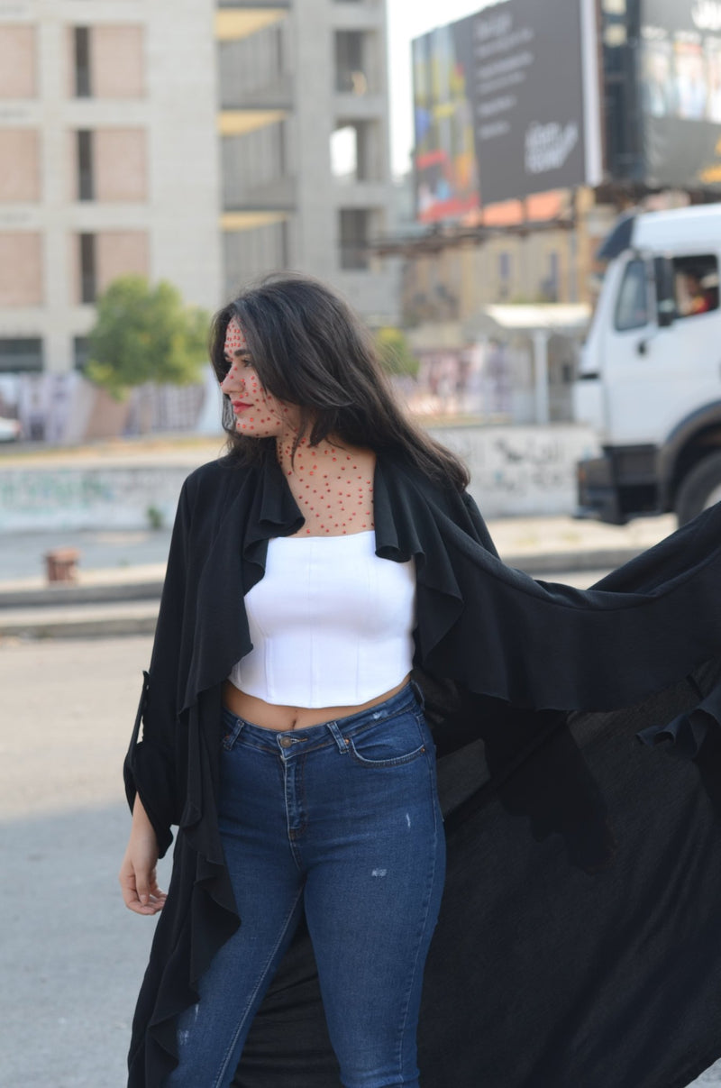 Fluffy Simple Black luxury abaya