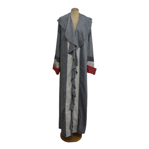 fluffy Grey with White and Red luxury abaya