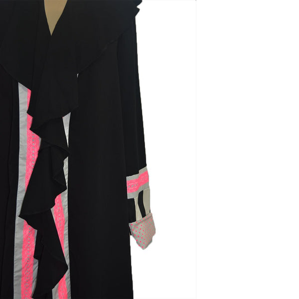 Fluffy Black with Pink luxury abaya