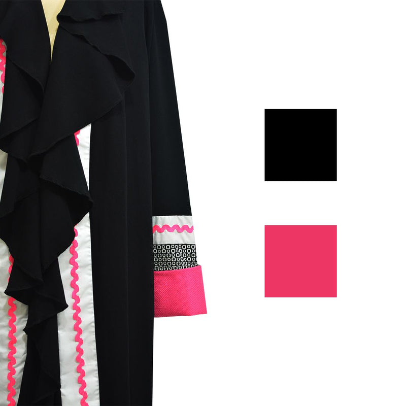 Fluffy Black with Neon Pink luxury abaya