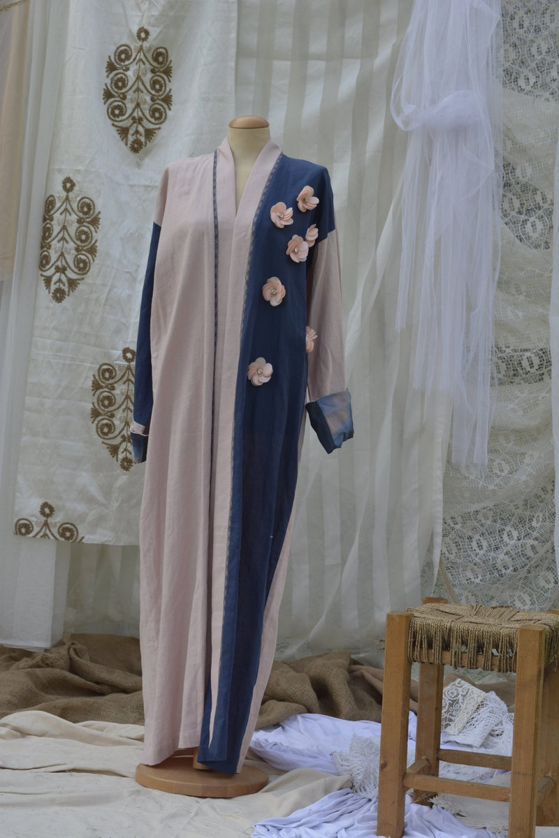 Linen Navy and Pink  luxury abaya