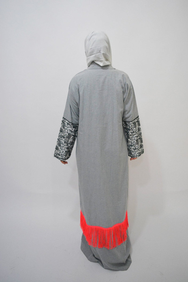 Longy Grey with pink luxury abaya