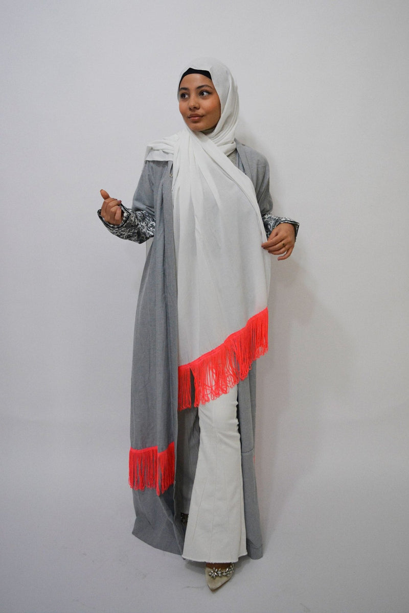 Longy Grey with pink luxury abaya