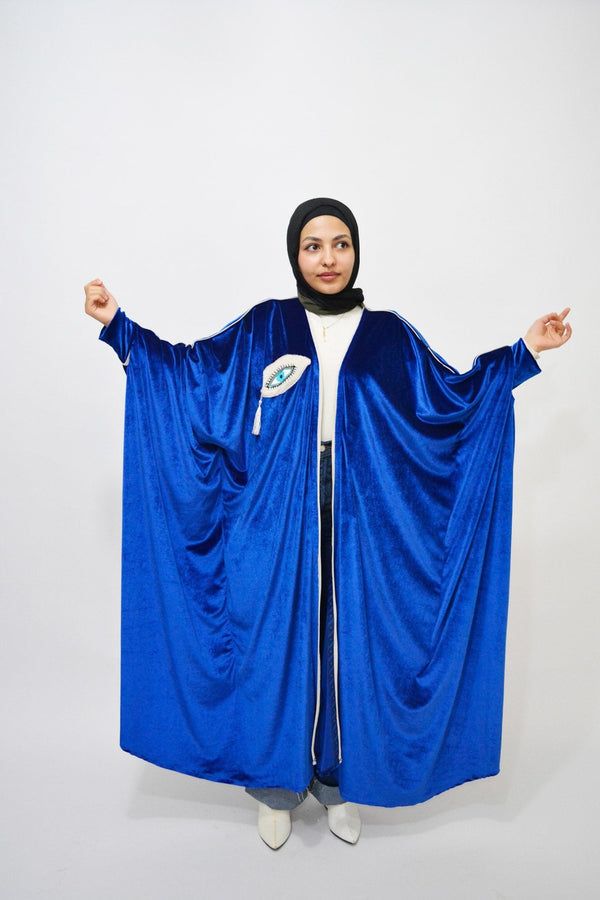 Velvet Cape Blue luxury abaya