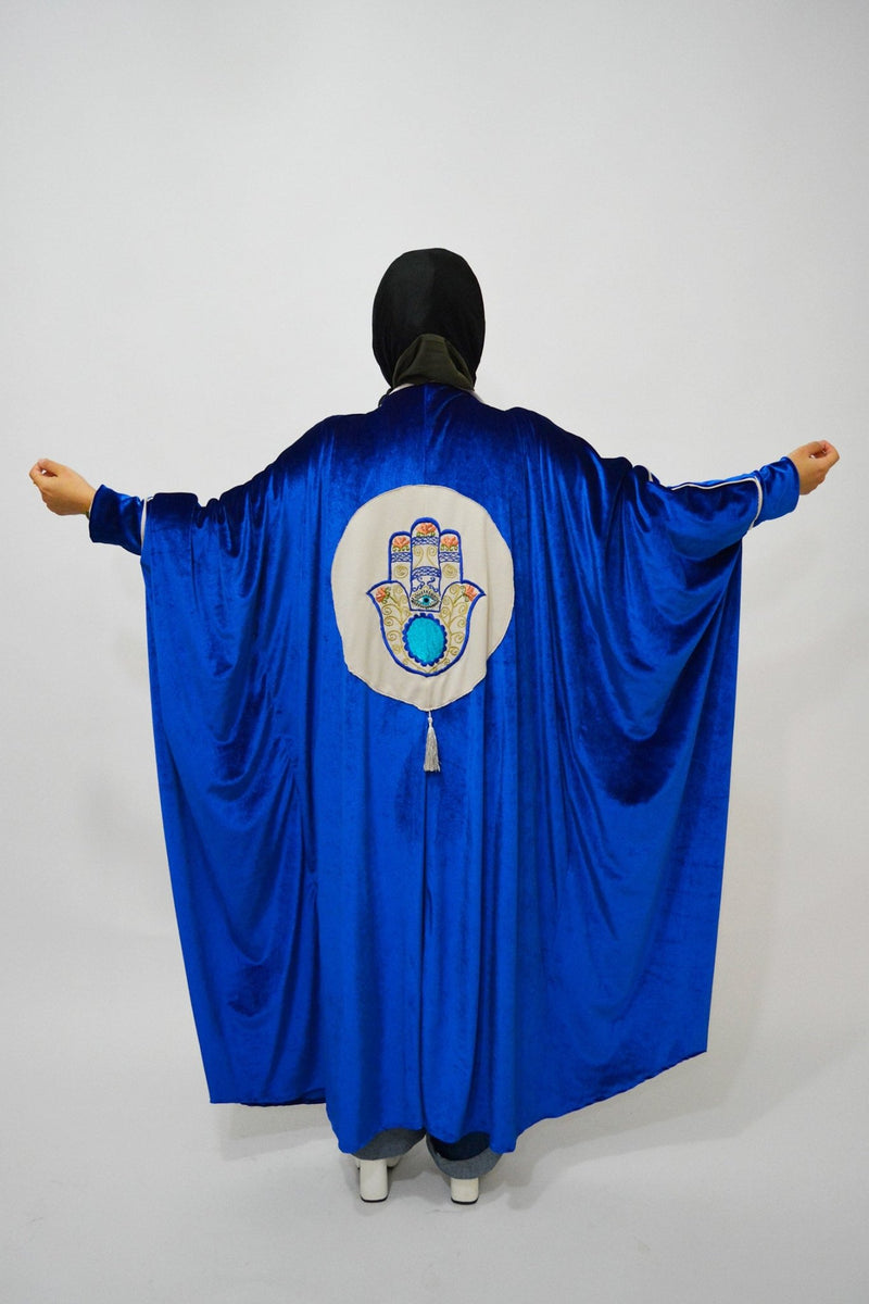 Velvet Cape Blue luxury abaya