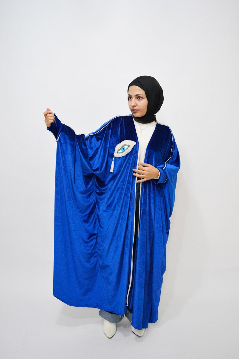 Velvet Cape Blue luxury abaya